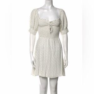 Faithful the Brand Smocked Floral Tie-Front Mini Dress in Cream